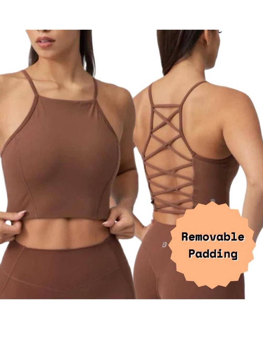 BuffBunny Brown Lace-Up Back Cropped Sports Bra